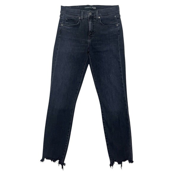 Veronica Beard Emma Mid-rise Skinny Jeans Washed Onyx Black Raw Hem stretch 29 - Picture 2 of 9